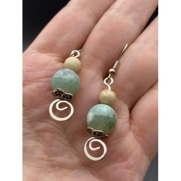 Lot of 3 Pairs Earrings Aventurine Green Stone Dangle/Drop Silver Tone Heart - Picture 8 of 10